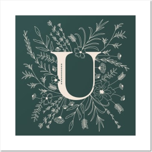 Botanical Letter U (Forest Green) Posters and Art